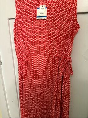 Anne Klein Sleeveless Red Geometric Tie-Waist Dress